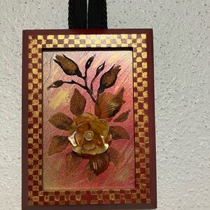 3-Dimensional Floral Picture Sculpted and Painted Mixed Media Checked Frame